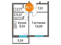 Планировка 1-комнатной квартиры, 40,15 м2