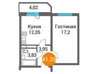 Планировка 1-комнатной квартиры, 41,75 м2