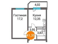 Планировка 1-комнатной квартиры, 42,32 м2