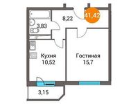 Планировка 1-комнатной квартиры, 41,47 м2