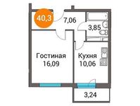 Планировка 1-комнатной квартиры, 40,5 м2