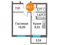 Планировка 1-комнатной квартиры, 40,23 м2