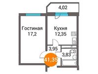 Планировка 1-комнатной квартиры, 41,67 м2