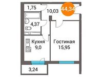 Планировка 1-комнатной квартиры, 44,41 м2