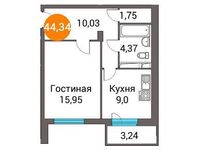 Планировка 1-комнатной квартиры, 44,66 м2