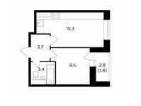 Планировка 1-комнатной квартиры, 33,3 м2