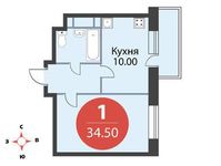 Планировка 1-комнатной квартиры, 34,5 м2