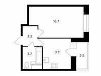 Планировка 1-комнатной квартиры, 34,5 м2