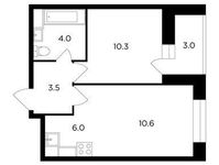 Планировка 2-комнатной квартиры, 35,9 м2