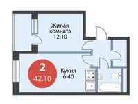 Планировка 2-комнатной квартиры, 42,1 м2