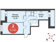 Планировка 2-комнатной квартиры, 52,8 м2