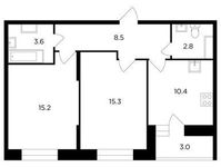 Планировка 2-комнатной квартиры, 57,3 м2