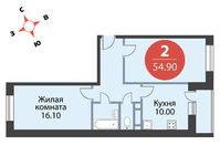 Планировка 2-комнатной квартиры, 54,9 м2