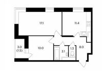 Планировка 2-комнатной квартиры, 52,4 м2