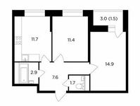 Планировка 2-комнатной квартиры, 51,7 м2