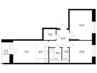 Планировка 3-комнатной квартиры, 58,6 м2