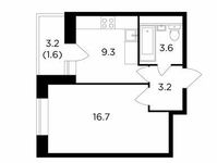 Планировка 1-комнатной квартиры, 34,4 м2