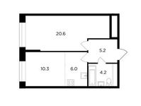 Планировка 2-комнатной квартиры, 46,7 м2