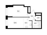 Планировка 2-комнатной квартиры, 44,1 м2