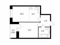 Планировка 2-комнатной квартиры, 39,1 м2