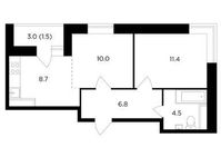 Планировка 2-комнатной квартиры, 42,9 м2