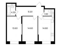 Планировка 2-комнатной квартиры, 58,4 м2