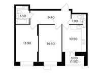 Планировка 2-комнатной квартиры, 55,7 м2