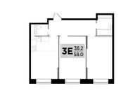 Планировка 3-комнатной квартиры, 58 м2
