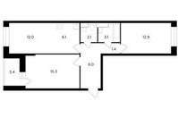 Планировка 3-комнатной квартиры, 62,6 м2