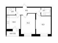 Планировка 2-комнатной квартиры, 57,4 м2