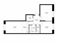 Планировка 3-комнатной квартиры, 60,8 м2