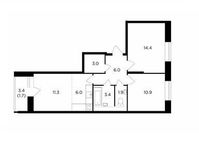 Планировка 3-комнатной квартиры, 58,6 м2
