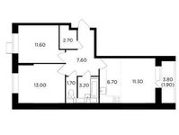 Планировка 3-комнатной квартиры, 59,7 м2