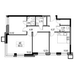 Планировка 4-комнатной квартиры, 78,7 м2