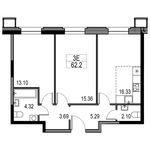 Планировка 3-комнатной квартиры, 58,9 м2