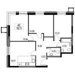 Планировка 4-комнатной квартиры, 78,3 м2