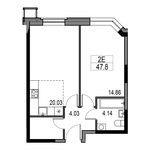 Планировка 2-комнатной квартиры, 45,5 м2