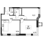 Планировка 3-комнатной квартиры, 63,3 м2