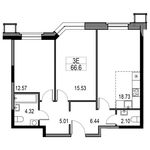 Планировка 3-комнатной квартиры, 63,2 м2