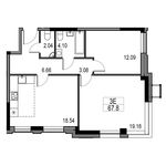 Планировка 3-комнатной квартиры, 64,5 м2