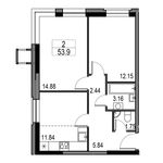 Планировка 2-комнатной квартиры, 51 м2