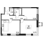 Планировка 3-комнатной квартиры, 62,1 м2