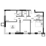 Планировка 4-комнатной квартиры, 76,5 м2