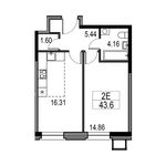 Планировка 2-комнатной квартиры, 43,6 м2