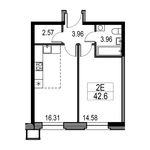 Планировка 2-комнатной квартиры, 42,6 м2