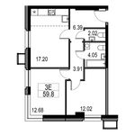 Планировка 3-комнатной квартиры, 60,3 м2