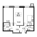 Планировка 3-комнатной квартиры, 66,8 м2