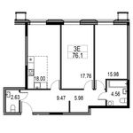 Планировка 3-комнатной квартиры, 76,6 м2