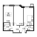 Планировка 3-комнатной квартиры, 69,5 м2