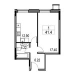 Планировка 1-комнатной квартиры, 41,7 м2